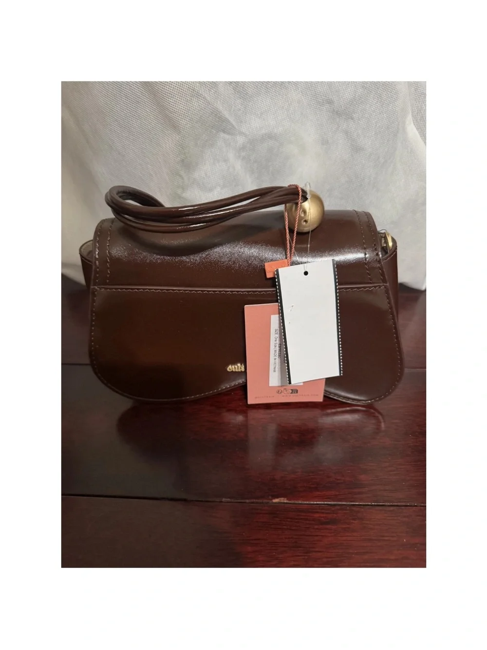 Cult Gaia Dark Brown Women’s Shoulder Bag with Gold Accents